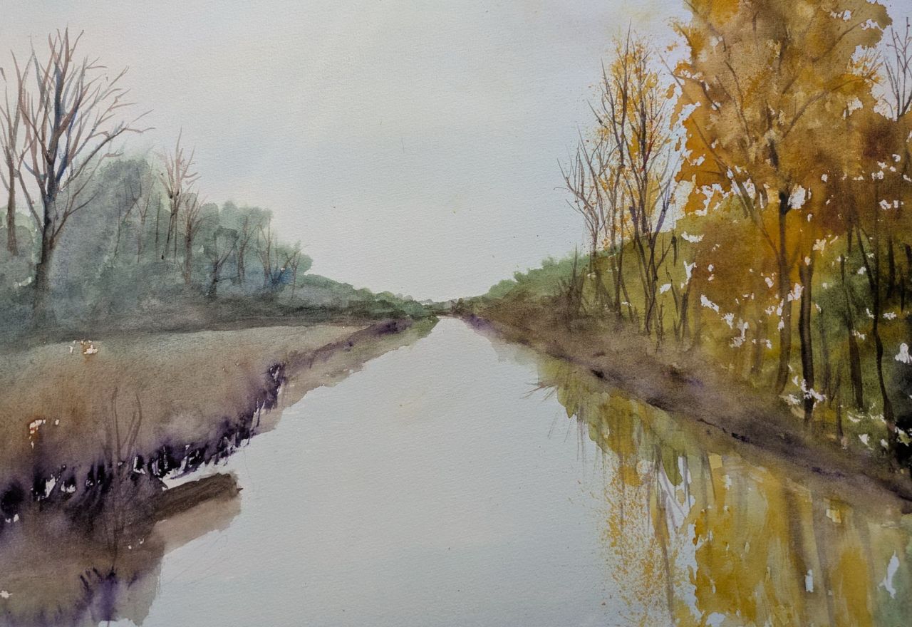 Erich Gstaltner, "Donauarm", 2025, Aquarell auf Papier